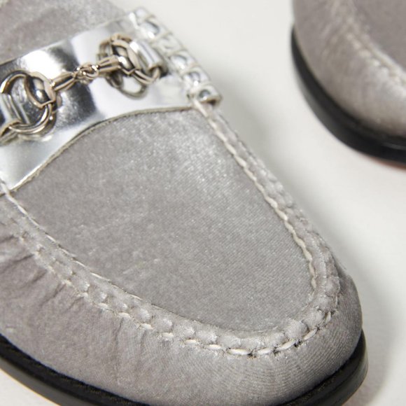 Anthropologie Bass Weejuns Lianna Velvet Metallic Silver Loafers Size 9 - Picture 3 of 10